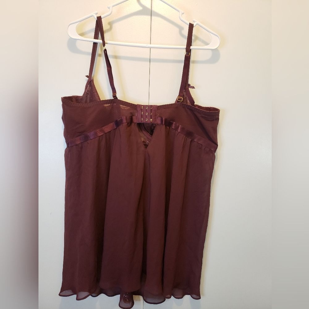 Lane Bryant Cacique Burgundy & Gold Lace Babydoll Lingerie Nightgown 42DD - Picture 5 of 9